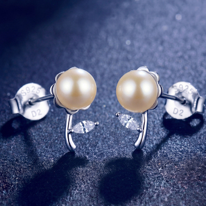 Boucles d'oreilles en perles d'eau douce naturelles, bijoux en argent sterling S925 pour femmes, élégantes, rondes, blanches, minimalistes, cadeau de mariage - Product Image 3