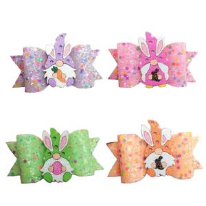 4 Piezas de Pinzas para el Cabello con Diseño de Conejito de Pascua, con Lentejuelas Brillantes, Color Rosa y Verde, para Niñas y Niños, para Fiestas - Product Image 1