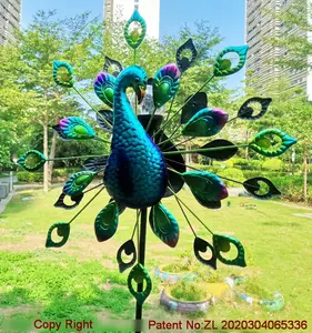 庭の装飾孔雀鳥動物の形Wind Spinners Outdoor Metal