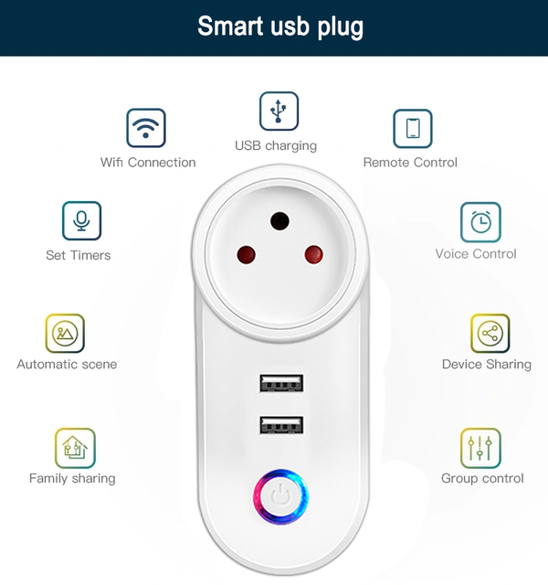 Portable WiFi Smart Socket Dual USB Charging Remote App Control Timer Smart WiFi Plug for Home Office Hotel
