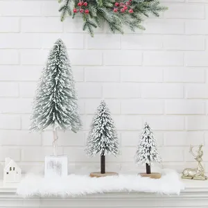 Festivo invierno vacaciones Mesa decoración LED luz nieve flocado miniatura Navidad Pino árbol