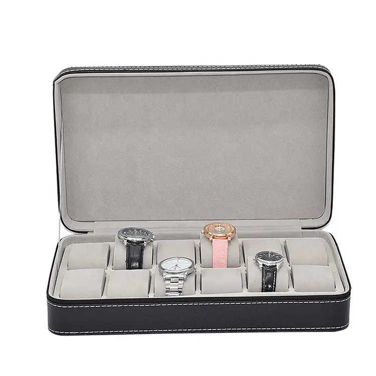 Boîte de voyage de 12 emplacements pour montre, présentoir en Faux cuir, organisateur de montres en cuir Pu, vente en gros d'usine