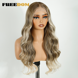FREEDOM 26 pouces de <span class=keywords><strong>long</strong></span> synthétique avant de lacet perruques 360 dentelle frontale pour Ombre <span class=keywords><strong>Blonde</strong></span> mettre en évidence petite taille de casquette pour les femmes - Product Image 3