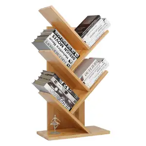 עץ מדף ספרים ספר אחסון ארגונית מדפי רצפת עומד כוננית, עץ אחסון מתלה עבור משרד בית בית ספר מדף