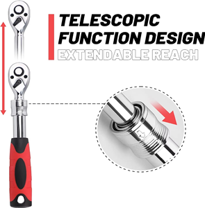 Peaktop 1/4 3/8 1/2 Inch Extendable <b>Socket</b> Wrench Set, 72 Tooth Quick-Release <b>Ratchet</b> Wrenches - Product Image 4