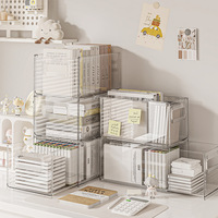 Supports empilables transparents de style moderne avec poignées Bacs de rangement en plastique Boîte de rangement rétractable pour livres, CD, snacks et boissons