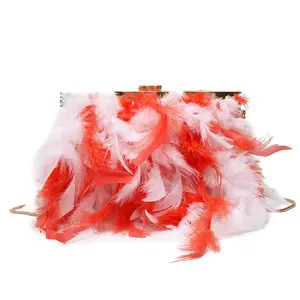 Girls fashion turkey hair handbag fluffy feather tote bag metail chain shoulder bag