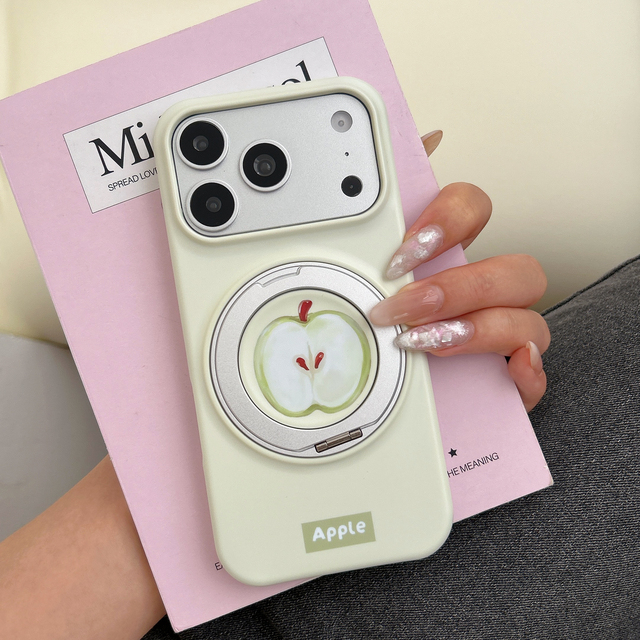 Korean Cute Cartoon Apple for Magnetic Holder Grip Tok Phone Stand case for iPhone 17 Pro Max 16 Pro 15 Pro Max for iphone case