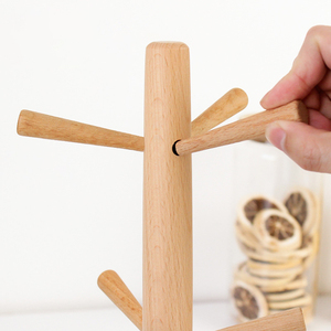 Minimalist Beech Wood Cup Stand 6 Hooks <strong>Wooden</strong> <strong>Mug</strong> <strong>Tree</strong> for Organizing Coffee <strong>Mugs</strong> - Product Image 4