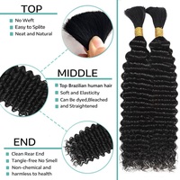 Extensiones de Cabello Humano Virgen Indio Rizado de Lujo de Alta Calidad 12A, Puntas Súper Dobles, Cabello a Granel para Trenzas Boho, Sin Procesar