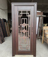 Porte résidentielle au design moderne Porte en verre brun en alliage de zinc avec motif de fleurs Portes extérieures en fibre de verre personnalisées