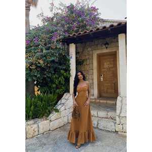 ชุดเดรสวินเทจสีน้ำตาลทรงสวยสง่าสำหรับสุภาพสตรี ไซส์ XL แบบไร้สายรัดไหล่ แขนพอง ผ้าสแปนเด็กซ์ รับสกรีนโลโก้ เหมาะสำหรับโอกาสในช่วงกลางวัน ฤดูใบไม้ผลิ ฤดูใบไม้ร่วง ฤดูหนาว - Product Image 2