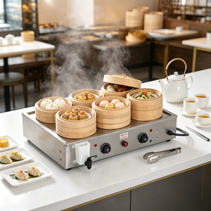 เครื่องนึ่งติ่มซำไฟฟ้าแบบตั้งโต๊ะ 6 ช่อง 4.4 กิโลวัตต์ 220 โวลต์ ทำจากสแตนเลสอย่างดีสำหรับงานหนัก เครื่องนึ่งซาลาเปาเชิงพาณิชย์ - Product Image 4