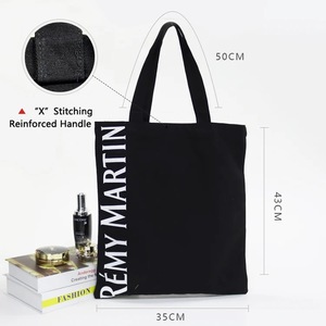 Sac fourre-tout en coton noir imprimé sur mesure, sac de transport en toile robuste avec fermeture éclair pour promotion de cadeaux de magasin de vin - Product Image 2