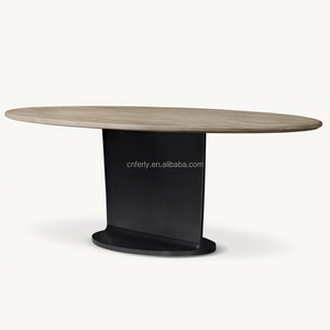 Ferly, nuevo estilo escandinavo japonés, tapa de madera de roble macizo, base de mesa de acero de pino reciclado, mesa de comedor ovalada - Product Image 2