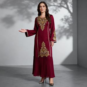 High Quality Custom Hot-fix Rhinestones Polyester Luxury Elegant Party Abaya for Muslim Women Wholesale - Product Image 3