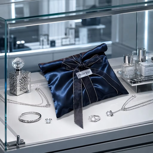 Pochette <span class=keywords><strong>de</strong></span> luxe GXS bleu marine en satin anti-poussière avec nœud en ruban <span class=keywords><strong>de</strong></span> soie pour emballage cadeau, bijoux <span class=keywords><strong>de</strong></span> mariage, <span class=keywords><strong>chaussures</strong></span>, sacs – Vente en gros - Product Image 3