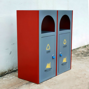 Cubo de basura de acero inoxidable de dos compartimentos para exteriores, elegante y sencillo, para zonas residenciales, sitios turísticos y parques. - Product Image 3