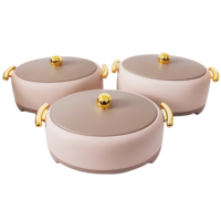 Ensemble de 3 récipients isothermes pour aliments avec poignées dorées - Bols de service modernes avec couvercles pour buffets et repas en famille