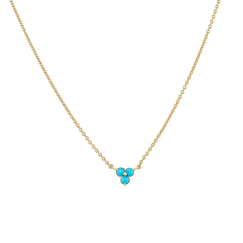 RINNTIN GN101 Dainty 10K 14K 18K Solid Yellow Gold Flower Shape Jewelry Three Natural Turquoise Necklace for Women