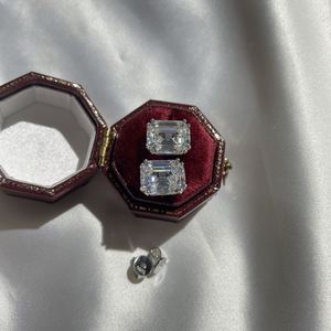 Dylam Rhodium Plated Sterling Silver <b>Emerald</b> Cut Cubic Zirconia CZ Halo Leverback Anniversary Fashion Dangle <b>Stud</b> Earrings - Product Image 5