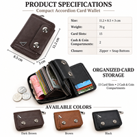 Dompet Kartu Kredit Akordion Kapasitas Besar untuk Pria, 15 Slot Kartu, Penutup Ritsleting, Dua Kancing Tekan, Kantong Uang Tunai dan Koin