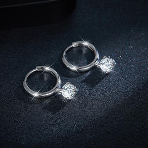 Pendientes de Aro Pequeños de Plata de Ley con Moissanita VVS, Estilo Hip Hop, de Moda, con Círculo de Color Chino - Product Image 2