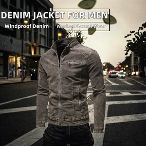 Fashion Brand Denim Bomber <b>Jacket</b> Zipper Button Washed Lapel Casual Outerwear Men Autumn Winter - Product Image 2