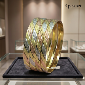 Juego de brazaletes formados chapados en oro de 3 tonos al por mayor, joyería de brazaletes de moda, juego de brazaletes de latón de tres colores, brazaletes de oro de varios tonos. - Product Image 5