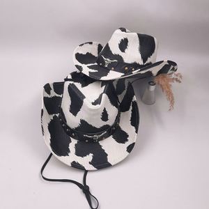 Retro Western Cowgirl Cowboy <b>Hat</b> Cow Pattern Style Straw <b>Hats</b> White Wide Brim <b>Hat</b> - Product Image 6