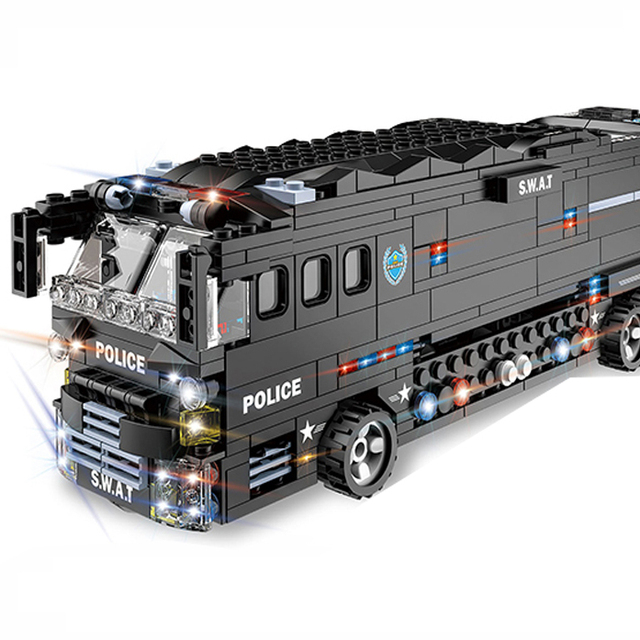 WOMA TOYS Factory Hottest Sale Bricks SWAT Mobile Combat Bus Police Car Army Model Building Block for Kids Large Set Zabawka