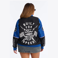 Blouson Bomber Femme Personnalisé en Toile de Haute Qualité, Brodé, Col Montant, Boutonné, Style Vintage Racing, Coupe Oversize, Color Block Moto