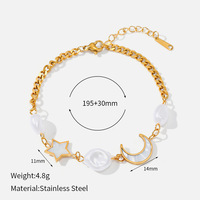 Bracelet en acier inoxydable plaqué or 18 carats pour femmes, véritable charme étoile lune en nacre, bijoux en perles baroques imperméables