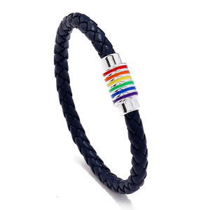 Venta al por mayor de esmalte tejido Pu cuerda trenzada magnética Lgbt brazalete joyería accesorios Arco Iris <span class=keywords><strong>Gay</strong></span> Pride pulsera de cuero - Product Image 5
