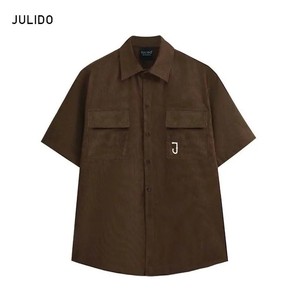 เสื้อเชิ้ตผ้าลูกฟูกแขนยาวปานกลางของผู้ชายใส่ได้ทั้งชายและหญิง, ผ้าฝ้ายระบายอากาศแขนห้าส่วนสำหรับ100% แฟชั่นฤดูร้อน - Product Image 1