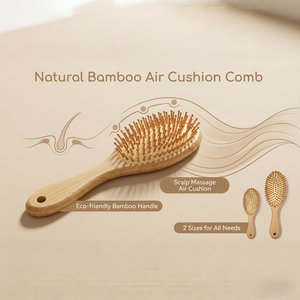 Cepillo para el Cabello de Bambú Natural con Cojín y Tecnología Láser, Juego de Cepillos Desenredantes Ovalados con Logotipo Personalizado y Caja para Mujer - Product Image 4