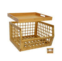Panier de rangement en bambou avec couvercle, empilable, à ouverture frontale, polyvalent, pour cuisine, garde-manger, ou comme plateau de service