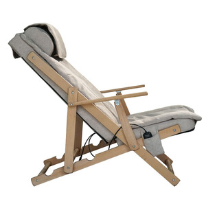 Chaise de jardin avec repose-pieds, cadre en bois pliable, coussin gris, chaise longue d'extérieur - Product Image 3