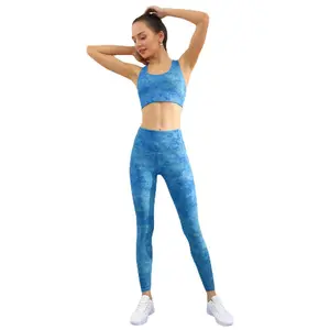 High Quality Workout Seamless Tie Dye Gym Clothing Set For Women 2 Piece High Waist Yoga Leggings With Sports Bra Gym Clothes