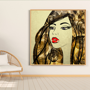 Venta al por Mayor de Fábrica, Pintura Abstracta sobre Lienzo de Retrato de <span class=keywords><strong>Mujer</strong></span>, Textura Dorada y Negra, Decoración Moderna para Pared de Sala de Estar, <span class=keywords><strong>Labios</strong></span> <span class=keywords><strong>Rojos</strong></span>, Impresión HD - Product Image 1