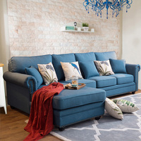 Canapé d'angle de luxe 3 places en tissu blanc, bleu et blanc, style moderne et américain, livraison gratuite