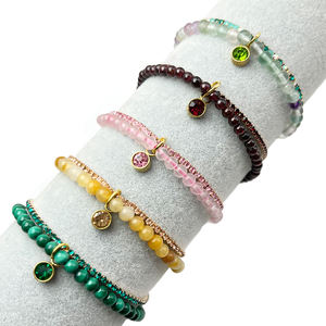 Bracelet en pierre naturelle de 4mm & Lnsert Drill Bracelet Set Bling Girl Jewelry Elastic Shinning Teniss Bracelets Set - Product Image 1