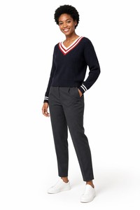 Custom OEM &amp; ODM Women Sweater Ribbed Knit Long Sleeve V-Neck Preppy Autumn Winter <strong>Christmas</strong> Polyester <strong>Jumper</strong> Tops Ropa De Mujer - Product Image 3