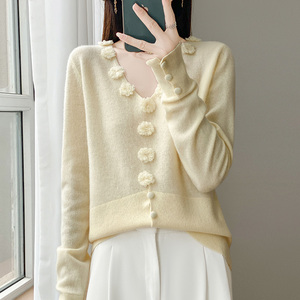 Maglione Cardigan floreale in lana 100% con scollo a V in lana mercerizzata da <span class=keywords><strong>donna</strong></span> - Product Image 5