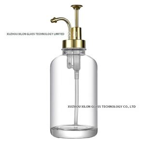 Para <span class=keywords><strong>Amazon</strong></span> 16,9 oz 500ml dispensador de vidrio transparente botella bomba rociador tapón de rosca cuentagotas para loción jabón jarabe otras bebidas - Product Image 5