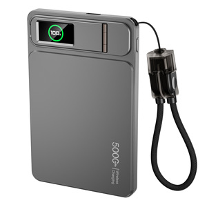 พาวเวอร์แบงค์ 5000mAh ชาร์จไร้สาย พร้อมหน้าจอ LCD สีเทา - Product Image 1