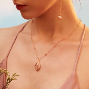 Collar con Colgante en Forma de Corazón de Cuarzo Rosa, Chapado en Rodio y Oro, Joyería de Fábrica para Mujer, para Bodas y Fiestas - Product Image 4