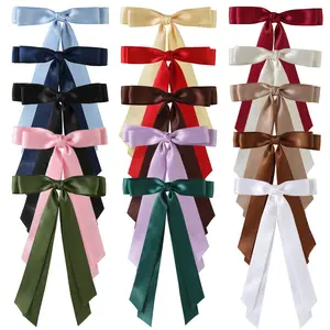 Polyester Fabric Double Layer Hair Clips Solid Color Ribbon Hair Bows Duckbill Clip For Women Girls