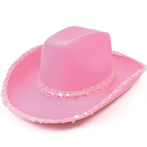 Donne nero bianco compleanno cappelli da Cowboy rosa rosso paillettes sposa Cowgirl cappelli accessori per costumi di Halloween addio al nubilato Dress-Up