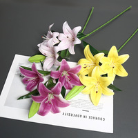 Mini-lys artificiel haut de gamme à 3 fleurs et 1 bourgeon, toucher réel, revêtement filmé, multicolore, pour décoration intérieure et présentation hôtelière